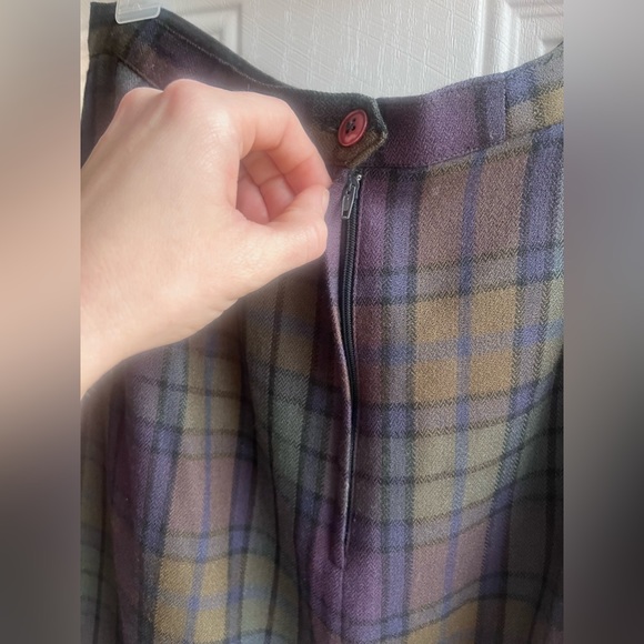 vtg 80s 100% wool green & blue long plaid tartan skirt • high waist •10•waist 31 - Picture 3 of 10